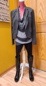 Cabi SS wide strip, cowl neck tee